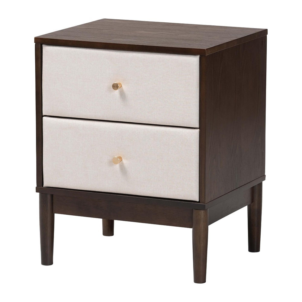 Baxton Studio Baxton Studio Nikolai Mid-Century Nightstand - Beige Fabric, Wenge Wood, 2-Drawer Storage Solution MG9009-Beige/Wenge-2DW-NS