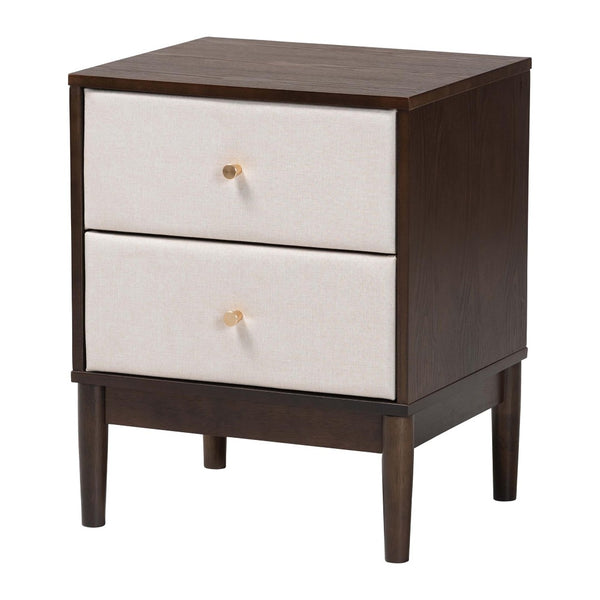 Baxton Studio Baxton Studio Nikolai Mid-Century Nightstand - Beige Fabric, Wenge Wood, 2-Drawer Storage Solution MG9009-Beige/Wenge-2DW-NS
