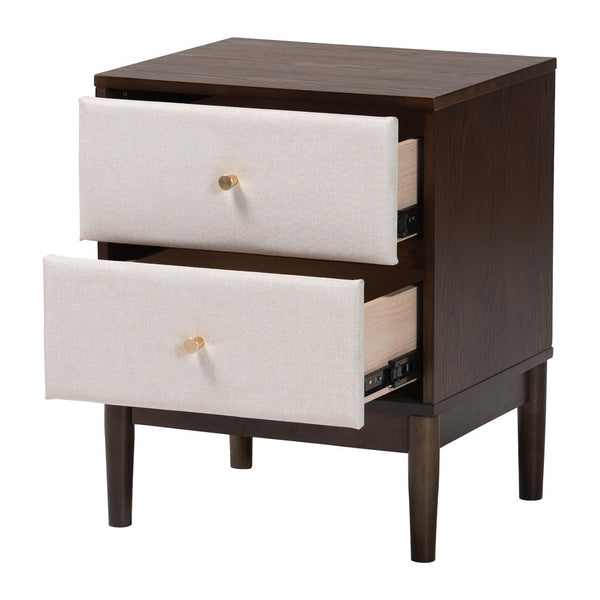 Baxton Studio Baxton Studio Nikolai Mid-Century Nightstand - Beige Fabric, Wenge Wood, 2-Drawer Storage Solution MG9009-Beige/Wenge-2DW-NS