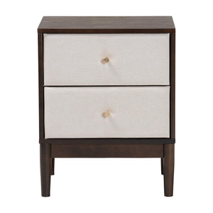Baxton Studio Baxton Studio Nikolai Mid-Century Nightstand - Beige Fabric, Wenge Wood, 2-Drawer Storage Solution MG9009-Beige/Wenge-2DW-NS