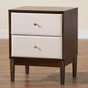 Baxton Studio Baxton Studio Nikolai Mid-Century Nightstand - Beige Fabric, Wenge Wood, 2-Drawer Storage Solution MG9009-Beige/Wenge-2DW-NS
