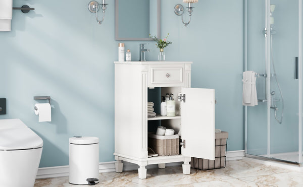English Elm 18-inch French Country Freestanding Bathroom Vanity Rubberwood Cabinet with Ceramic Sink White N710P371187K