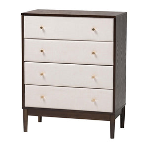 Baxton Studio Baxton Studio Mid-Century 4-Drawer Chest in Beige Fabric & Wenge Brown Wood for Stylish Storage Solutions MG9009-Beige/Wenge-4DW-Chest