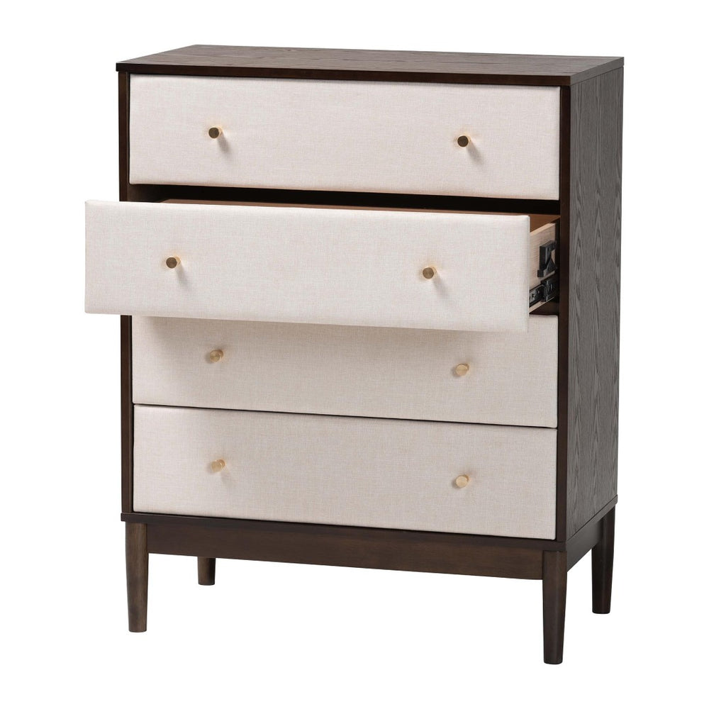 Baxton Studio Baxton Studio Mid-Century 4-Drawer Chest in Beige Fabric & Wenge Brown Wood for Stylish Storage Solutions MG9009-Beige/Wenge-4DW-Chest