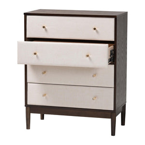 Baxton Studio Baxton Studio Mid-Century 4-Drawer Chest in Beige Fabric & Wenge Brown Wood for Stylish Storage Solutions MG9009-Beige/Wenge-4DW-Chest