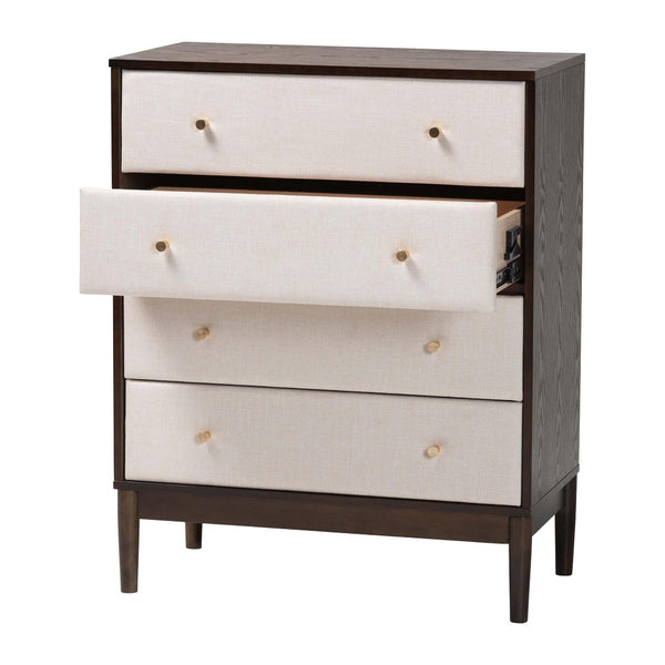 Baxton Studio Baxton Studio Mid-Century 4-Drawer Chest in Beige Fabric & Wenge Brown Wood for Stylish Storage Solutions MG9009-Beige/Wenge-4DW-Chest