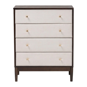 Baxton Studio Baxton Studio Mid-Century 4-Drawer Chest in Beige Fabric & Wenge Brown Wood for Stylish Storage Solutions MG9009-Beige/Wenge-4DW-Chest