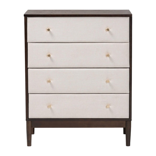 Baxton Studio Baxton Studio Mid-Century 4-Drawer Chest in Beige Fabric & Wenge Brown Wood for Stylish Storage Solutions MG9009-Beige/Wenge-4DW-Chest