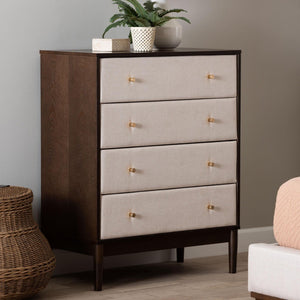 Baxton Studio Baxton Studio Mid-Century 4-Drawer Chest in Beige Fabric & Wenge Brown Wood for Stylish Storage Solutions MG9009-Beige/Wenge-4DW-Chest