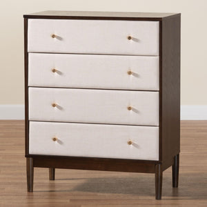 Baxton Studio Baxton Studio Mid-Century 4-Drawer Chest in Beige Fabric & Wenge Brown Wood for Stylish Storage Solutions MG9009-Beige/Wenge-4DW-Chest