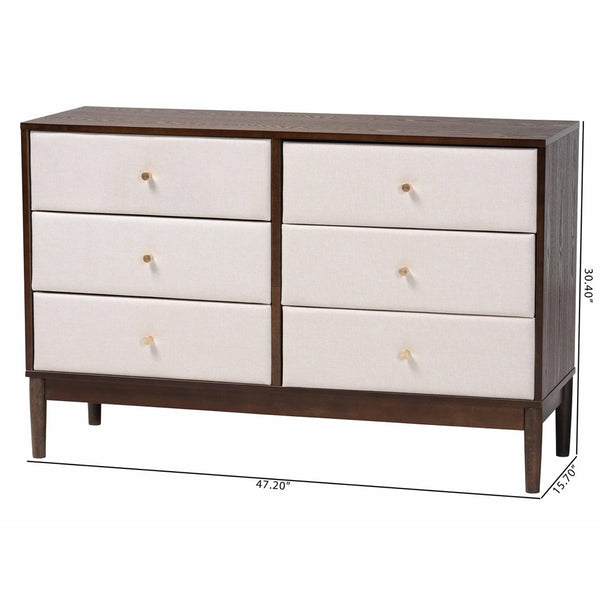 Baxton Studio Baxton Studio Nikolai Mid-Century Beige Dresser with Wenge Wood Frame and 6 Spacious Drawers MG9009-Beige/Wenge-6DW-Dresser