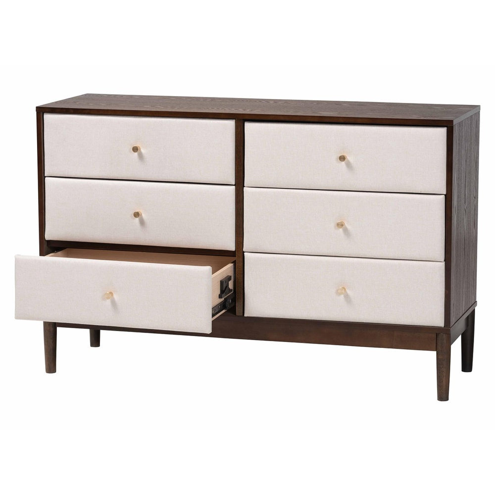 Baxton Studio Baxton Studio Nikolai Mid-Century Beige Dresser with Wenge Wood Frame and 6 Spacious Drawers MG9009-Beige/Wenge-6DW-Dresser