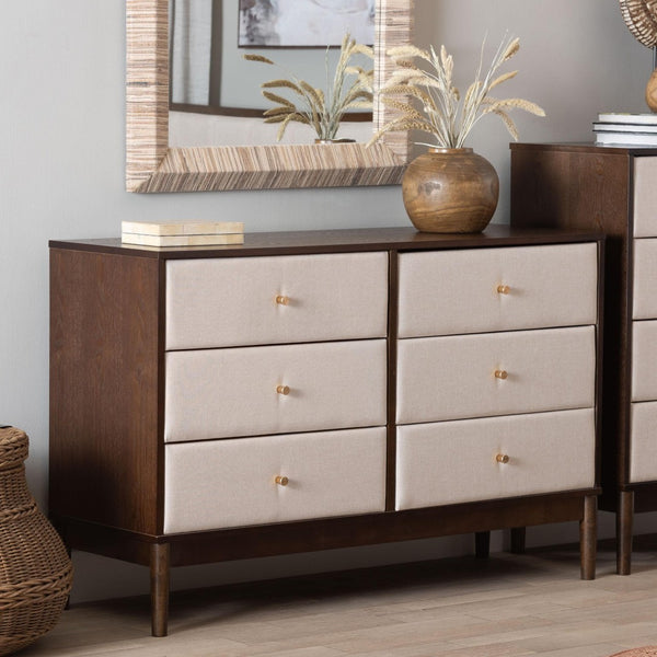 Baxton Studio Baxton Studio Nikolai Mid-Century Beige Dresser with Wenge Wood Frame and 6 Spacious Drawers MG9009-Beige/Wenge-6DW-Dresser