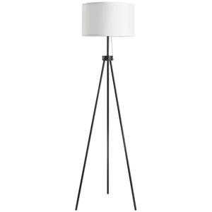 English Elm HOMCOM Tripod Floor Lamp 59.75" with Pull Chain, Black Fabric Shade, E26 Socket, Stable Steel Design W2225P217293