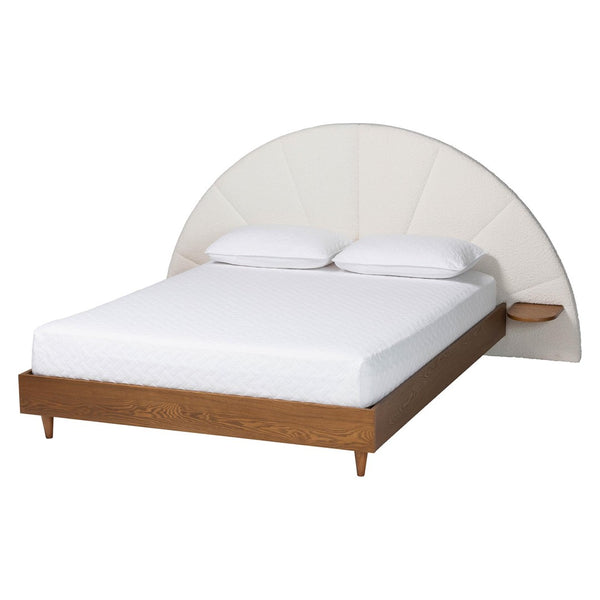 Baxton Studio Baxton Studio Bernice Japandi Cream Boucle Bed with Walnut Wood Shelving for Modern Bedrooms King BBT61266-Cream/Walnut-King