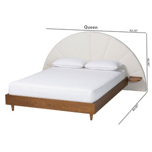 Baxton Studio Baxton Studio Bernice Japandi Cream Boucle Bed with Walnut Wood Shelving for Modern Bedrooms King BBT61266-Cream/Walnut-King
