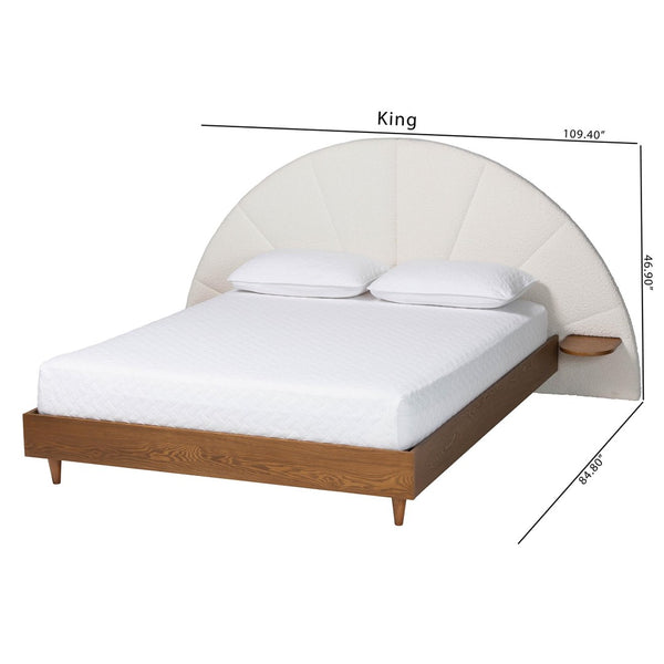 Baxton Studio Baxton Studio Bernice Japandi Cream Boucle Bed with Walnut Wood Shelving for Modern Bedrooms King BBT61266-Cream/Walnut-King