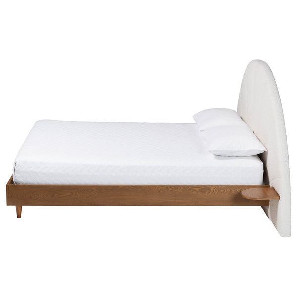 Baxton Studio Baxton Studio Bernice Japandi Cream Boucle Bed with Walnut Wood Shelving for Modern Bedrooms King BBT61266-Cream/Walnut-King