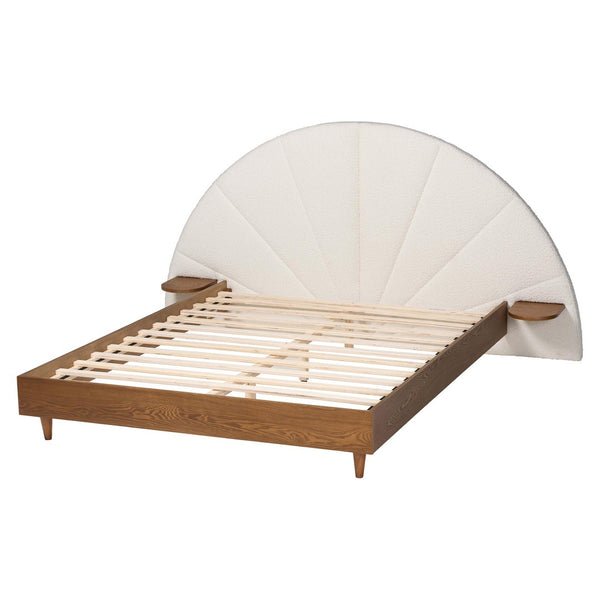 Baxton Studio Baxton Studio Bernice Japandi Cream Boucle Bed with Walnut Wood Shelving for Modern Bedrooms King BBT61266-Cream/Walnut-King
