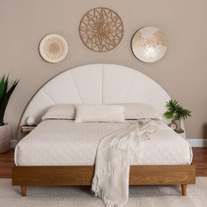 Baxton Studio Baxton Studio Bernice Japandi Cream Boucle Bed with Walnut Wood Shelving for Modern Bedrooms King BBT61266-Cream/Walnut-King