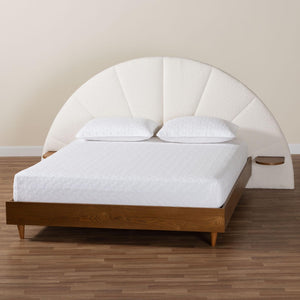 Baxton Studio Baxton Studio Bernice Japandi Cream Boucle Bed with Walnut Wood Shelving for Modern Bedrooms King BBT61266-Cream/Walnut-King