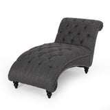 Christopher Knight Home® - Noble House - Varnell Contemporary Fabric Button Tufted Chaise Lounge, Charcoal and Dark Brown