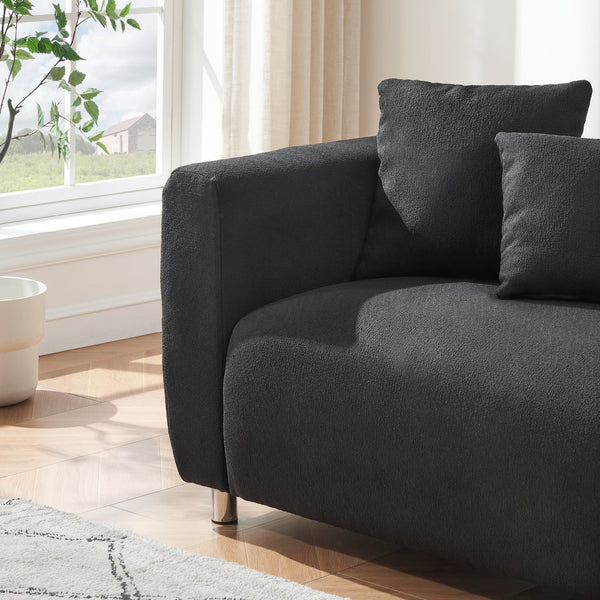 English Elm 89 Inch Sofa - Modern 3-Seater Couch With Teddy Velvet Upholstery, Metal Legs & 4 Washable Pillows W1658S00150