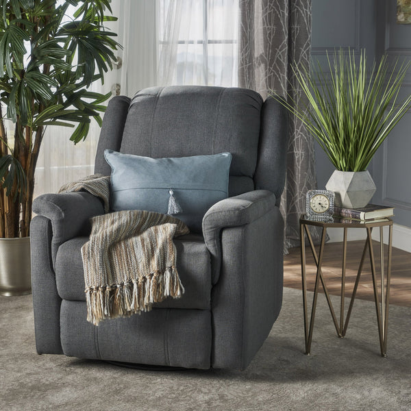 English Elm Christopher Knight Home® - Charcoal Glider Recliner Swivel Chair - Compact Manual Reclining Fabric Seat, Plush Ergonomic Comfort 61368.00CCL