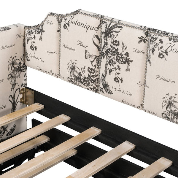 English Elm Twin Linen Upholstered Daybed with Pop up Trundle and Built in Usb Charging White Tossed Botanical SF000199AAZ