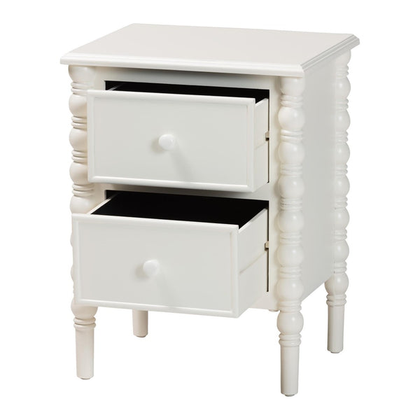 Baxton Studio Baxton Studio Malinda Classic Black Wood End Table with Elegant Spindle Legs and Ample Storage White End JY24A172-Off White/Wooden-End Table