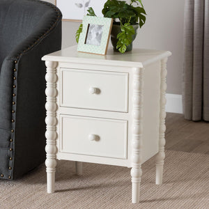 Baxton Studio Baxton Studio Malinda Classic Black Wood End Table with Elegant Spindle Legs and Ample Storage White End JY24A172-Off White/Wooden-End Table