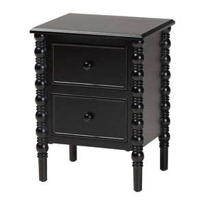 Baxton Studio Baxton Studio Malinda Classic Black Wood End Table with Elegant Spindle Legs and Ample Storage 2-drawer JY24A172-Black/Wooden-End Table
