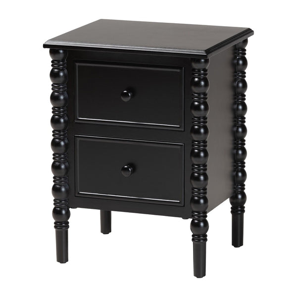 Baxton Studio Baxton Studio Malinda Classic Black Wood End Table with Elegant Spindle Legs and Ample Storage 2-drawer JY24A172-Black/Wooden-End Table