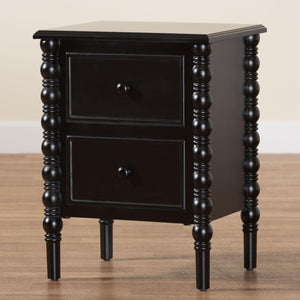 Baxton Studio Baxton Studio Malinda Classic Black Wood End Table with Elegant Spindle Legs and Ample Storage 2-drawer JY24A172-Black/Wooden-End Table