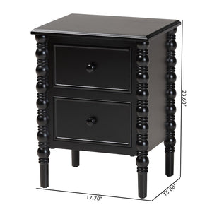 Baxton Studio Baxton Studio Malinda Classic Black Wood End Table with Elegant Spindle Legs and Ample Storage 2-drawer JY24A172-Black/Wooden-End Table