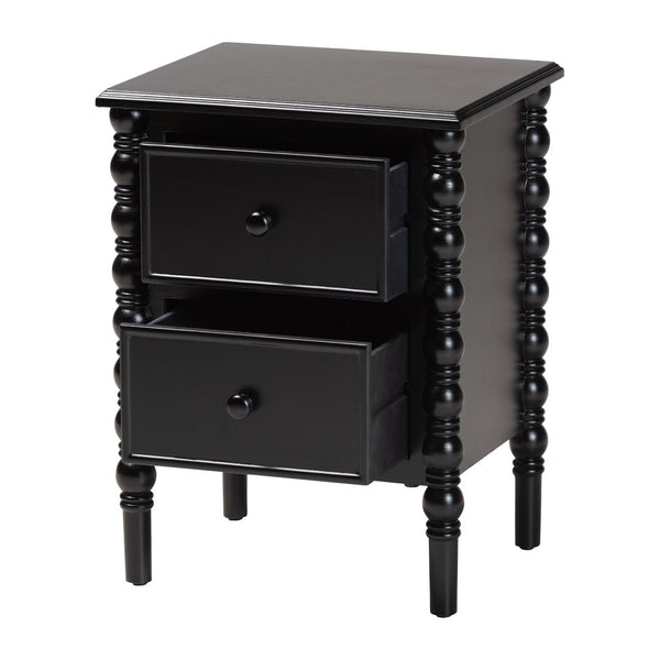 Baxton Studio Baxton Studio Malinda Classic Black Wood End Table with Elegant Spindle Legs and Ample Storage 2-drawer JY24A172-Black/Wooden-End Table