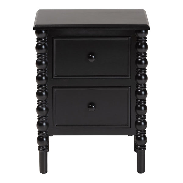Baxton Studio Baxton Studio Malinda Classic Black Wood End Table with Elegant Spindle Legs and Ample Storage 2-drawer JY24A172-Black/Wooden-End Table
