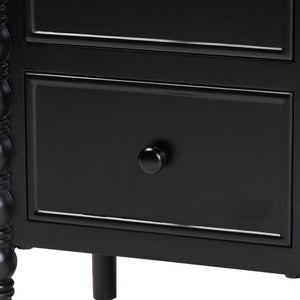 Baxton Studio Baxton Studio Malinda Classic Black Wood End Table with Elegant Spindle Legs and Ample Storage 2-drawer JY24A172-Black/Wooden-End Table