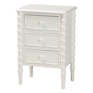 Baxton Studio Baxton Studio Malinda Classic White 3-Drawer End Table with Spindle Legs for Elegant Storage Solutions JY24A173-Off White/Wooden-End Table