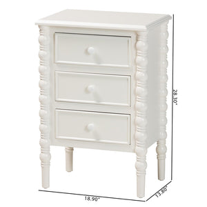 Baxton Studio Baxton Studio Malinda Classic White 3-Drawer End Table with Spindle Legs for Elegant Storage Solutions JY24A173-Off White/Wooden-End Table