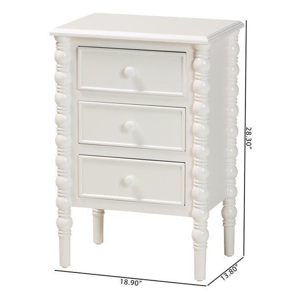 Baxton Studio Baxton Studio Malinda Classic White 3-Drawer End Table with Spindle Legs for Elegant Storage Solutions JY24A173-Off White/Wooden-End Table