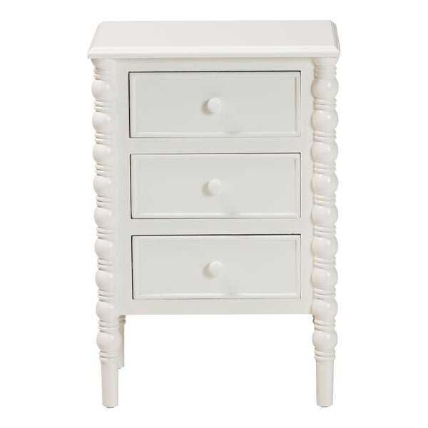 Baxton Studio Baxton Studio Malinda Classic White 3-Drawer End Table with Spindle Legs for Elegant Storage Solutions JY24A173-Off White/Wooden-End Table