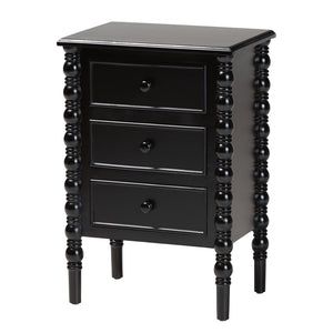 Baxton Studio Baxton Studio Malinda Classic Black Wood End Table with Elegant Spindle Legs and Ample Storage 3-drawer JY24A173-Black/Wooden-End Table
