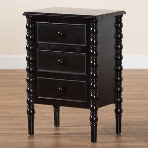 Baxton Studio Baxton Studio Malinda Classic Black Wood End Table with Elegant Spindle Legs and Ample Storage 3-drawer JY24A173-Black/Wooden-End Table