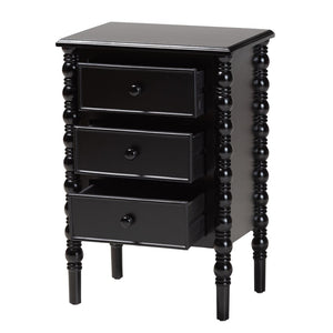 Baxton Studio Baxton Studio Malinda Classic Black Wood End Table with Elegant Spindle Legs and Ample Storage 3-drawer JY24A173-Black/Wooden-End Table