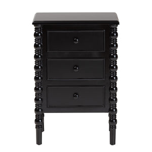 Baxton Studio Baxton Studio Malinda Classic Black Wood End Table with Elegant Spindle Legs and Ample Storage 3-drawer JY24A173-Black/Wooden-End Table