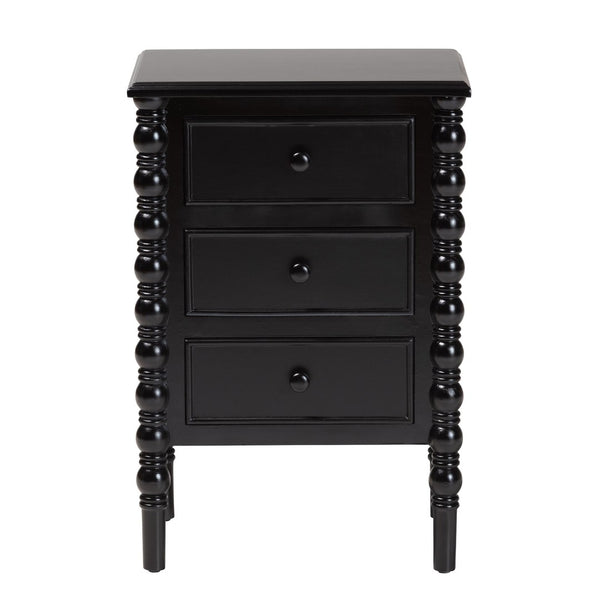 Baxton Studio Baxton Studio Malinda Classic Black Wood End Table with Elegant Spindle Legs and Ample Storage 3-drawer JY24A173-Black/Wooden-End Table