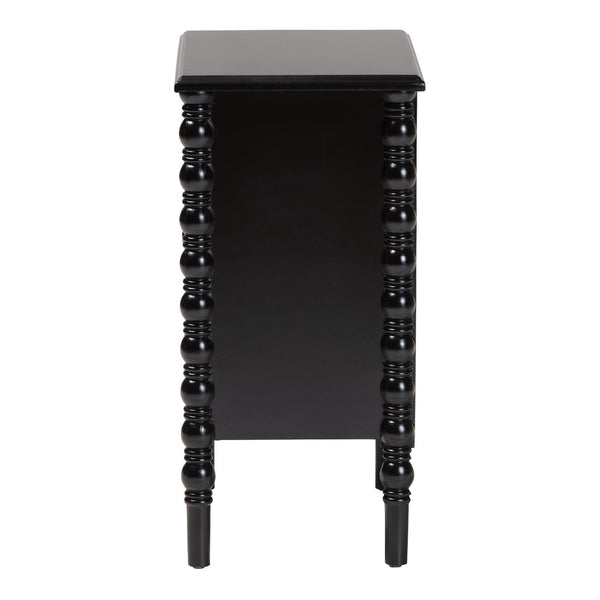 Baxton Studio Baxton Studio Malinda Classic Black Wood End Table with Elegant Spindle Legs and Ample Storage 3-drawer JY24A173-Black/Wooden-End Table