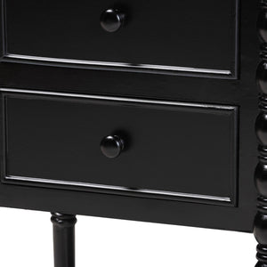 Baxton Studio Baxton Studio Malinda Classic Black Wood End Table with Elegant Spindle Legs and Ample Storage 3-drawer JY24A173-Black/Wooden-End Table