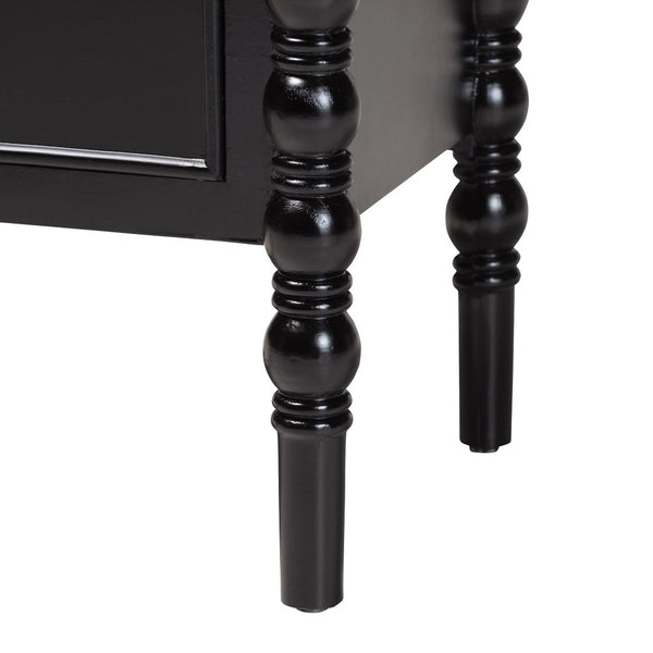 Baxton Studio Baxton Studio Malinda Classic Black Wood End Table with Elegant Spindle Legs and Ample Storage 3-drawer JY24A173-Black/Wooden-End Table